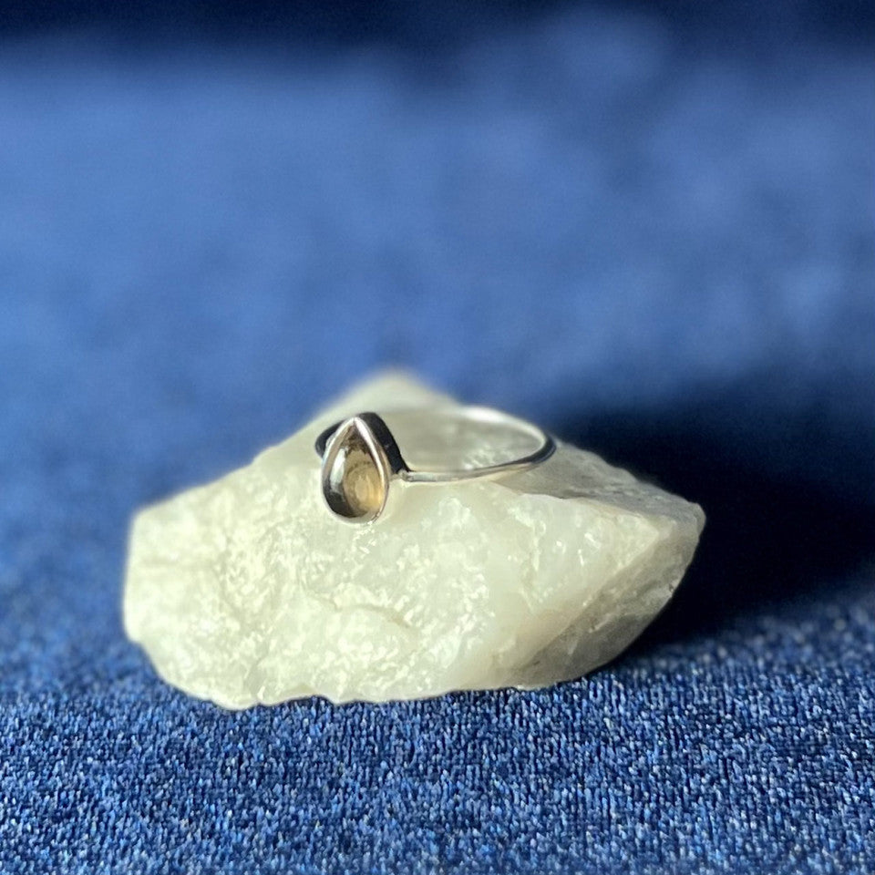 Teardrop Smokey Quartz Sterling Silver Ring