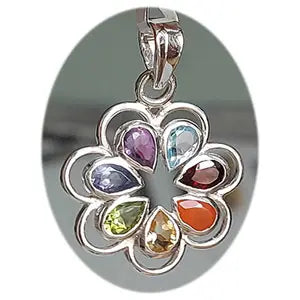 Faceted Chakra gem Flower Pendant Sterling Silver