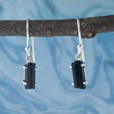 Black Tourmaline Sterling Silver Dangle Earrings