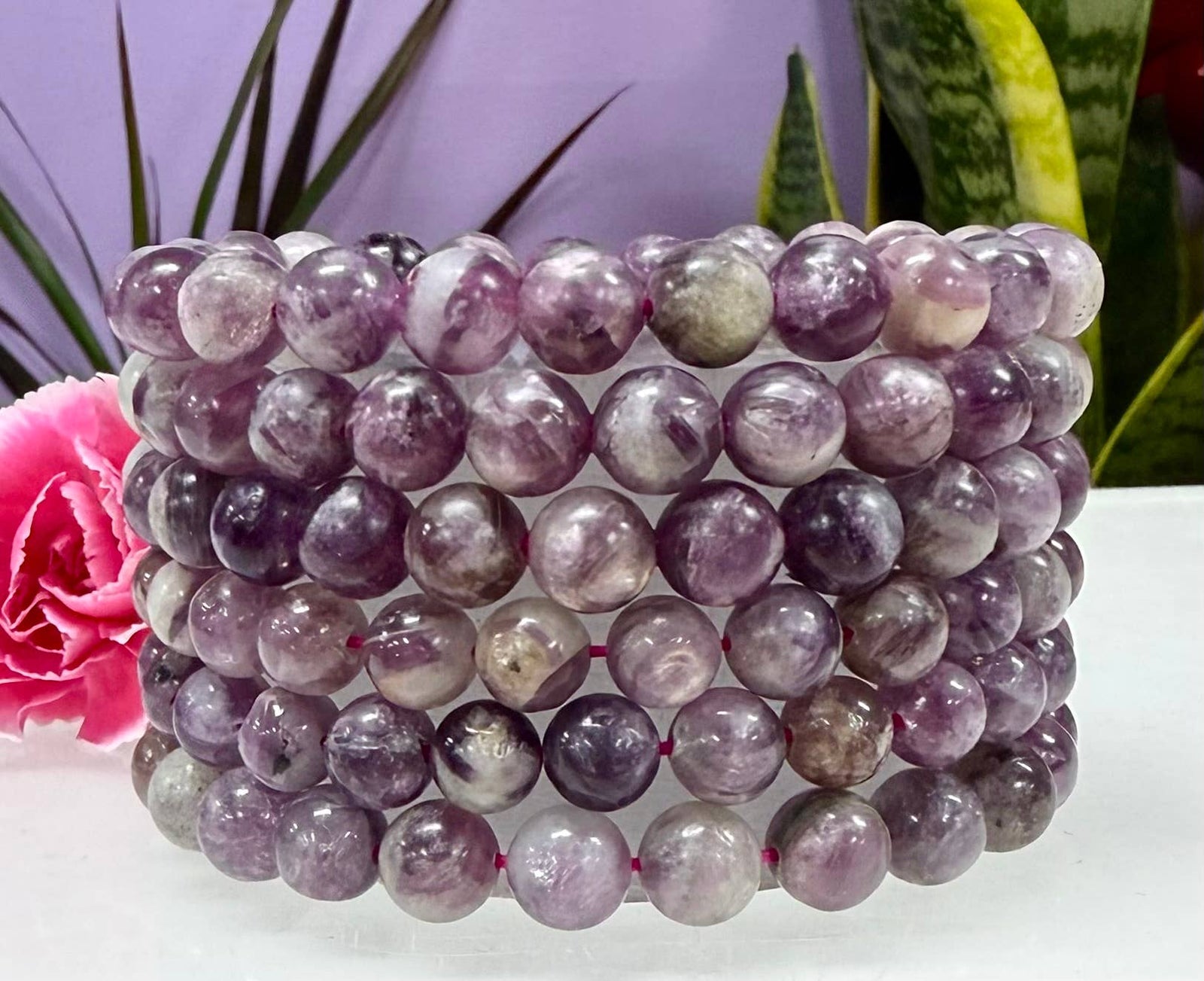 Natural Lepidolite Mica 8mm Crystal Stretch Bracelet 7.5"