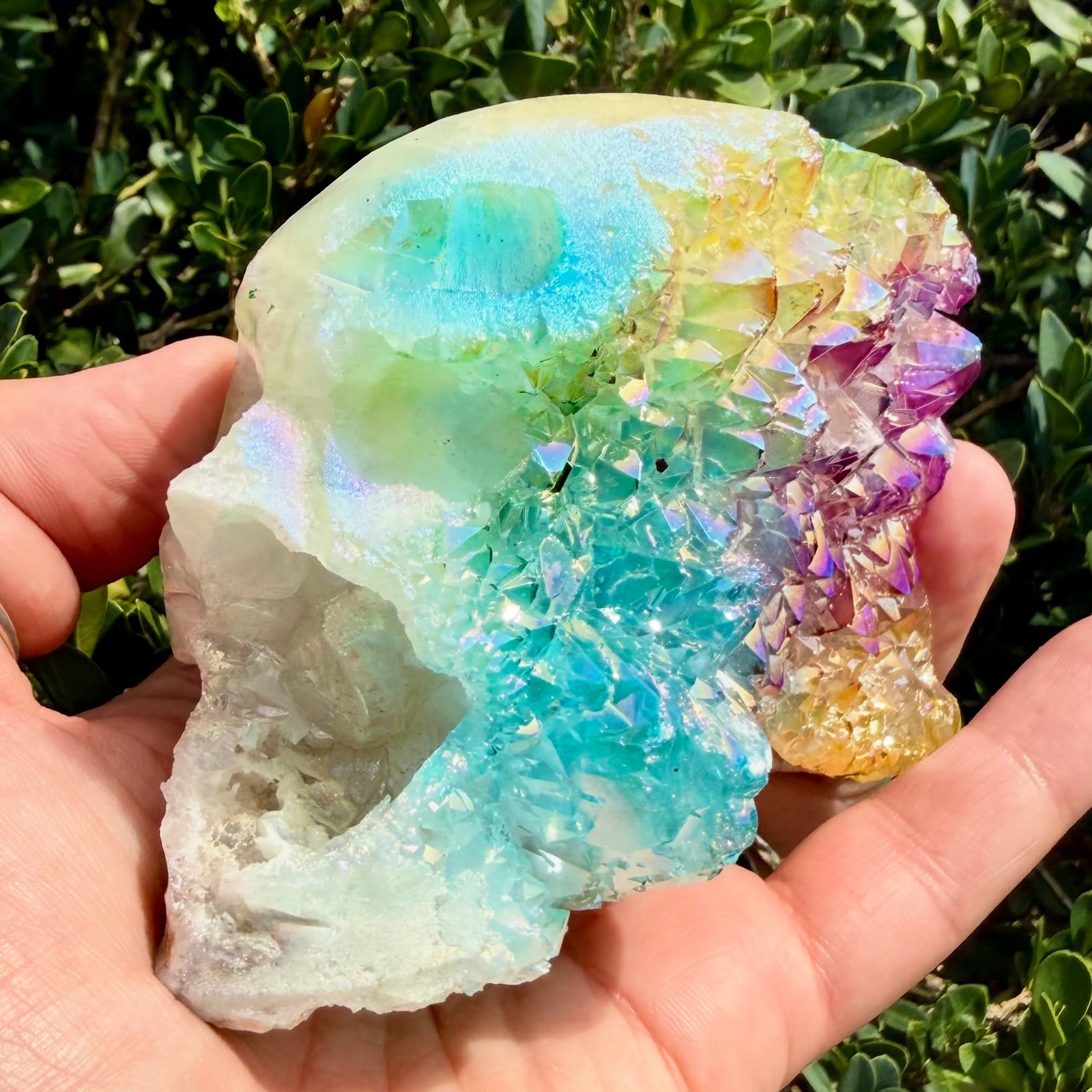 Mixed Aura Quartz Cluster Skull | Colorful Energy & Transformation