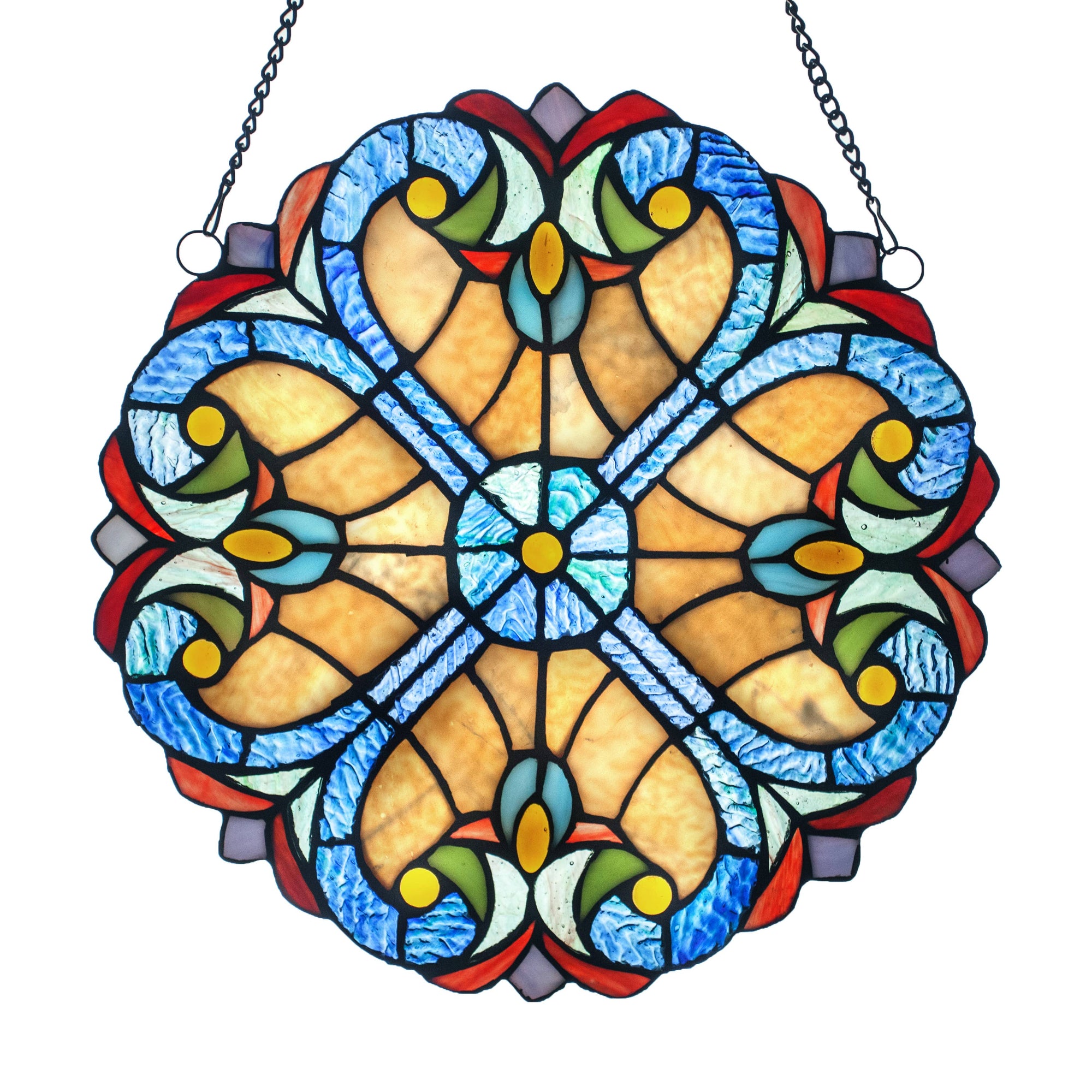 Multicolor Stained Glass Window Panel 12"H