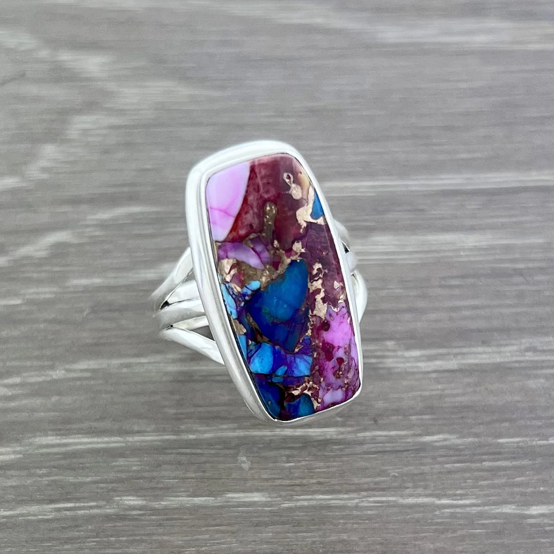 Kingman Pink Dahlia Turquoise Ring in Sterling Silver