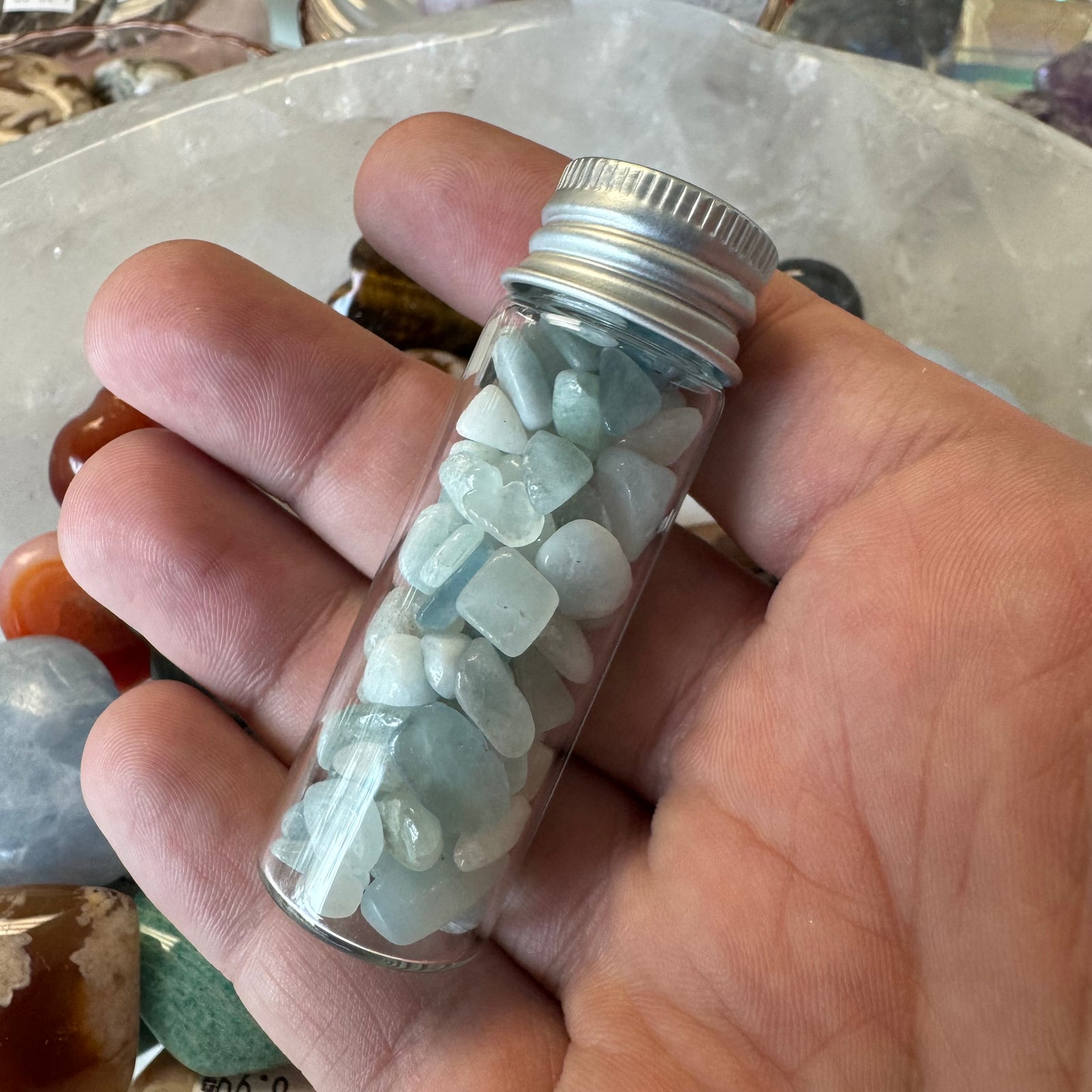 Cast a Stone Gemstone Chips in Glass Bottle | 1.5β Assorted Crystals for Altar, Crafts & Gifts