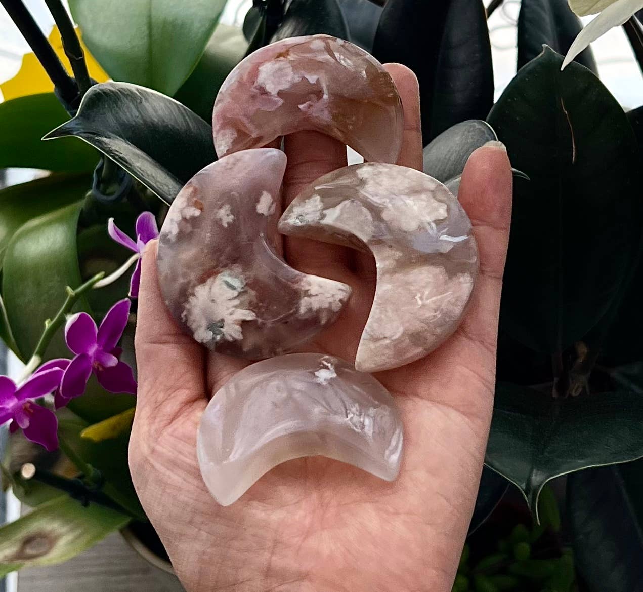 Flower Agate Polished Gemstone Moon