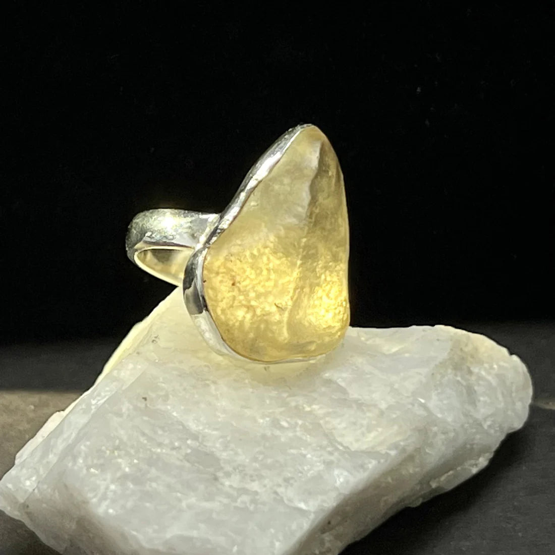 Libyan Golden Tektite Sterling Silver Ring