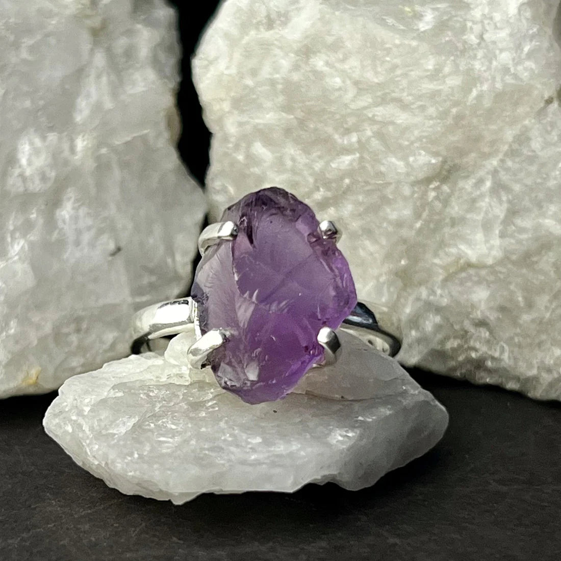 Natural Prong Amethyst Ring Sterling Silver