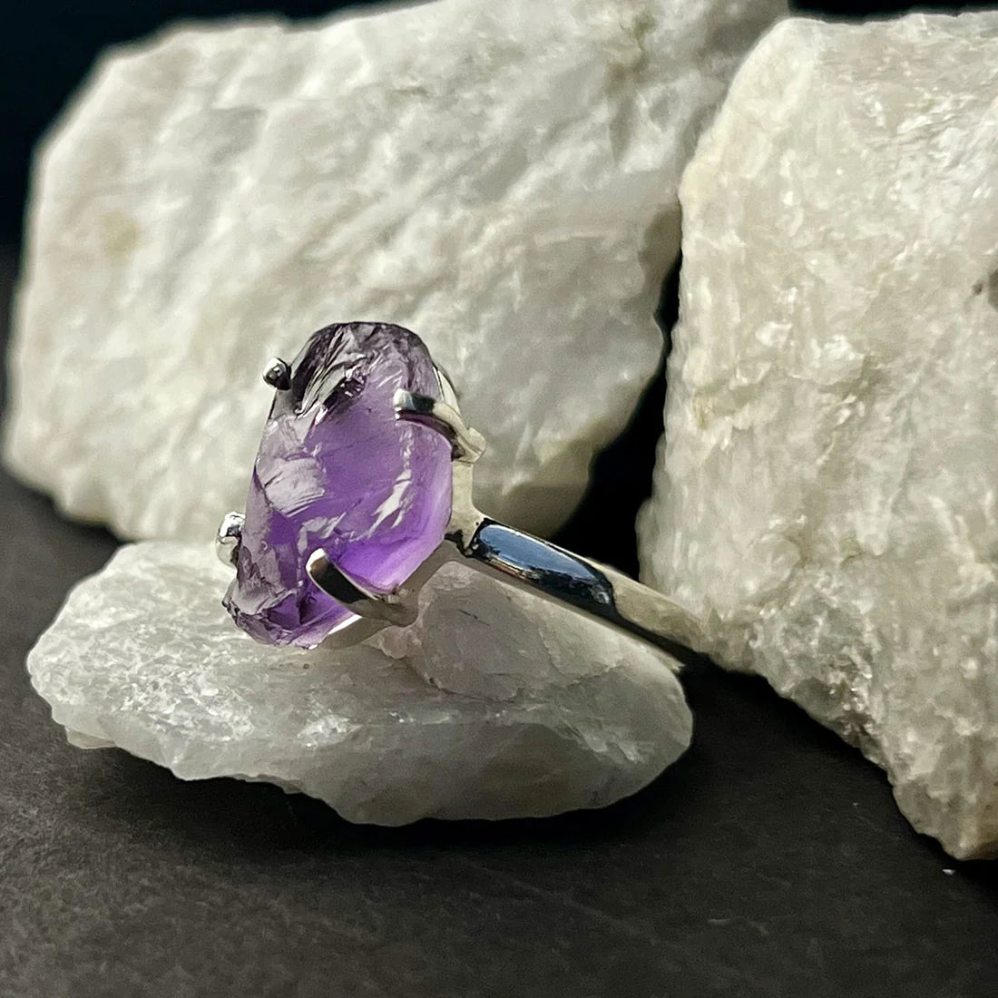 Natural Prong Amethyst Ring Sterling Silver