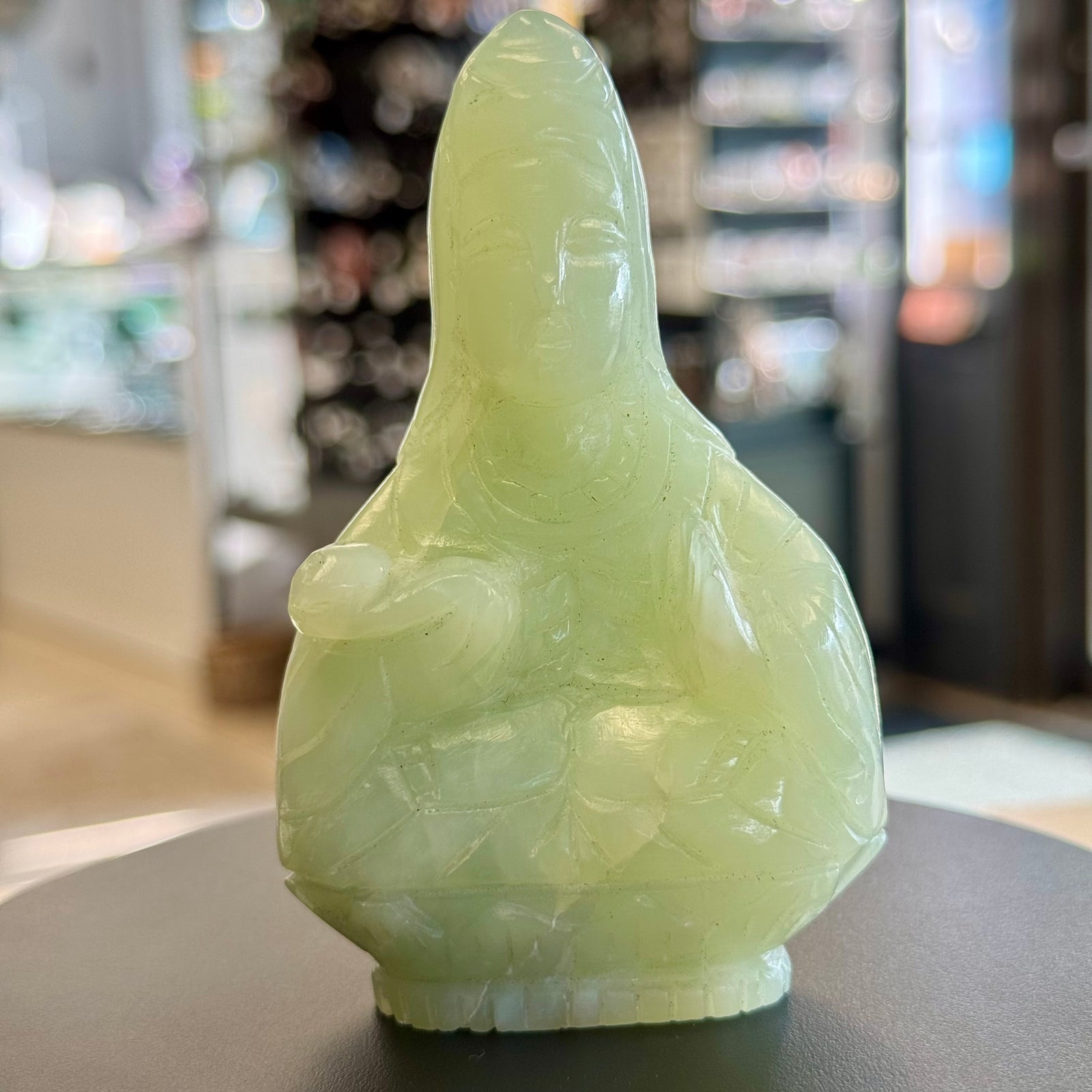Jade Kuan Yin Gemstone Statue – Goddess of Compassion & Abundance for Healing