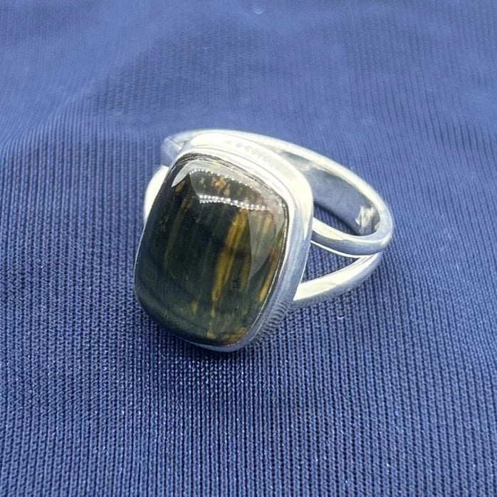 Blue Tiger Eye Sterling Silver Ring