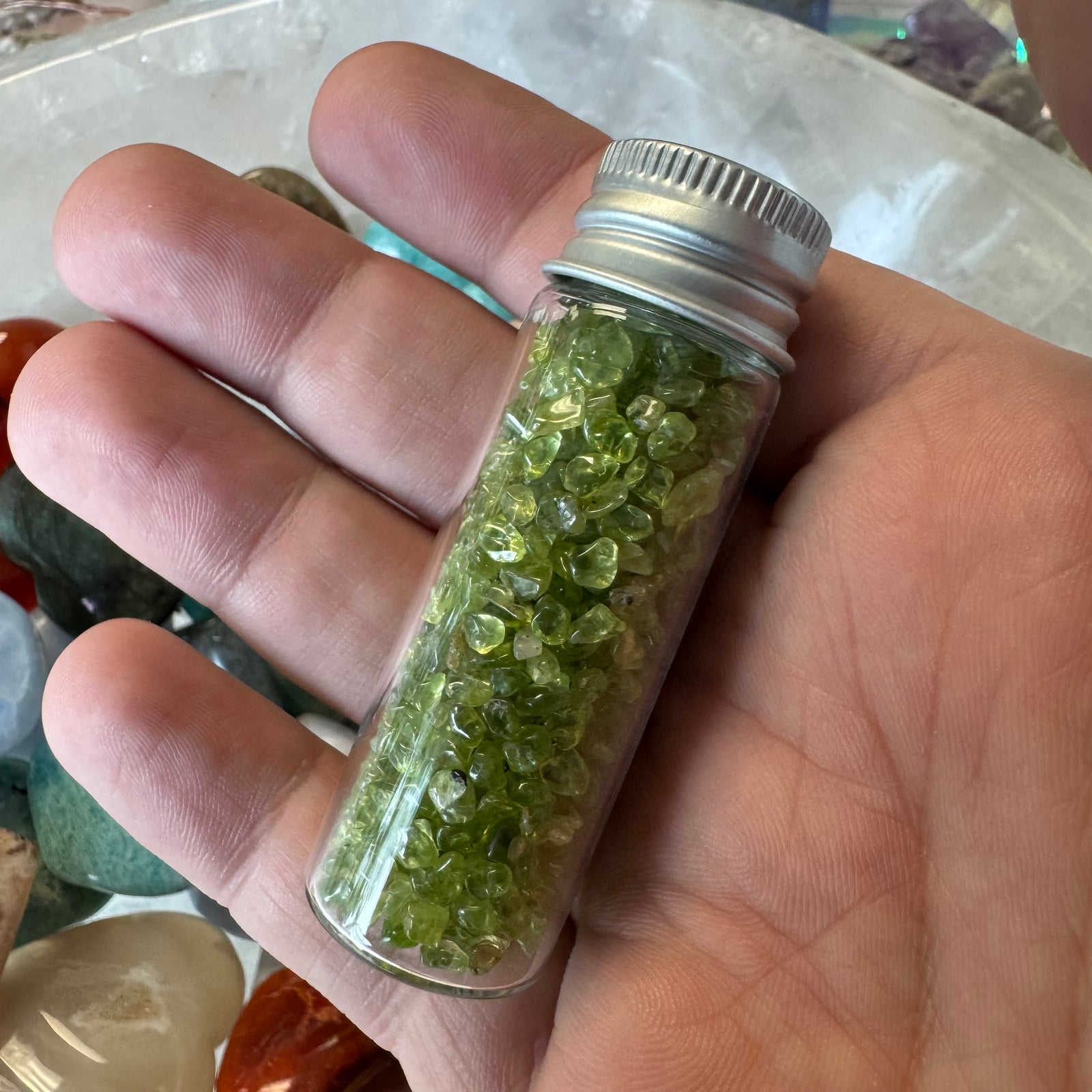 Cast a Stone Gemstone Chips in Glass Bottle | 1.5β Assorted Crystals for Altar, Crafts & Gifts