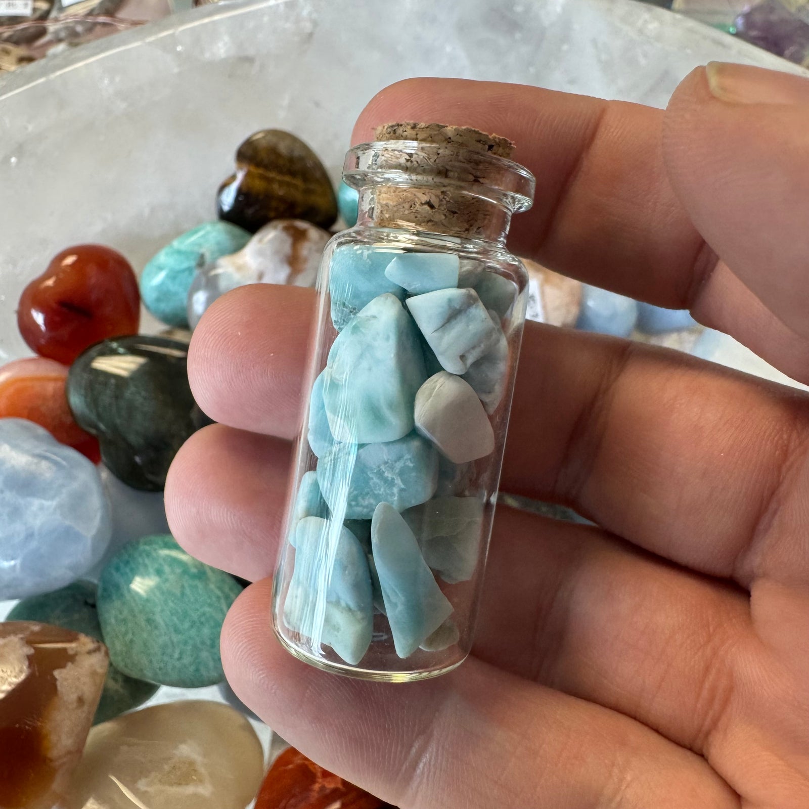 Cast a Stone Gemstone Chips in Glass Bottle | 1.5β Assorted Crystals for Altar, Crafts & Gifts