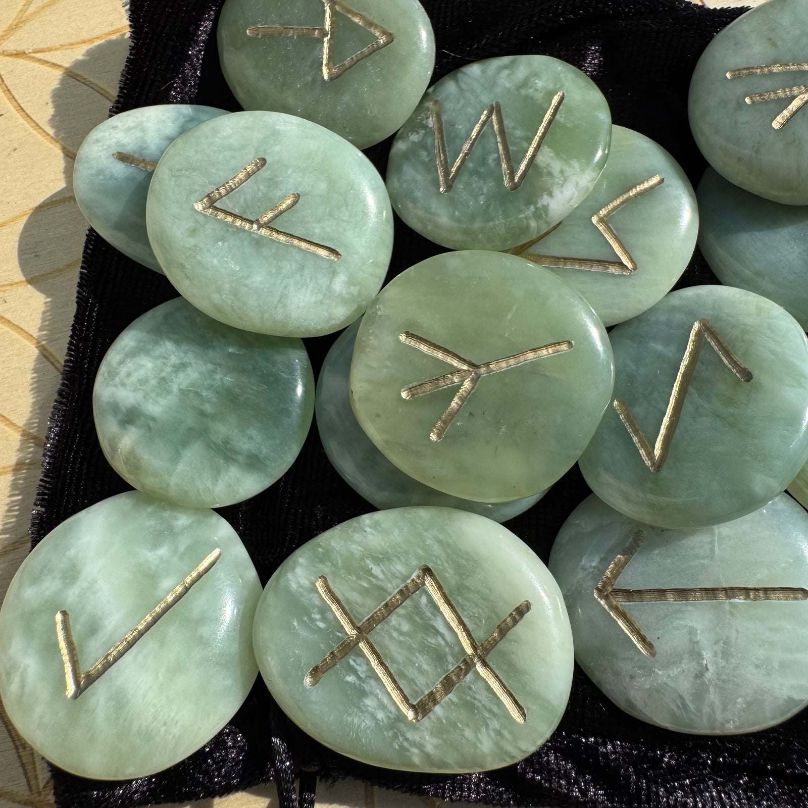 Green Jade Futhark Runes Set of 25
