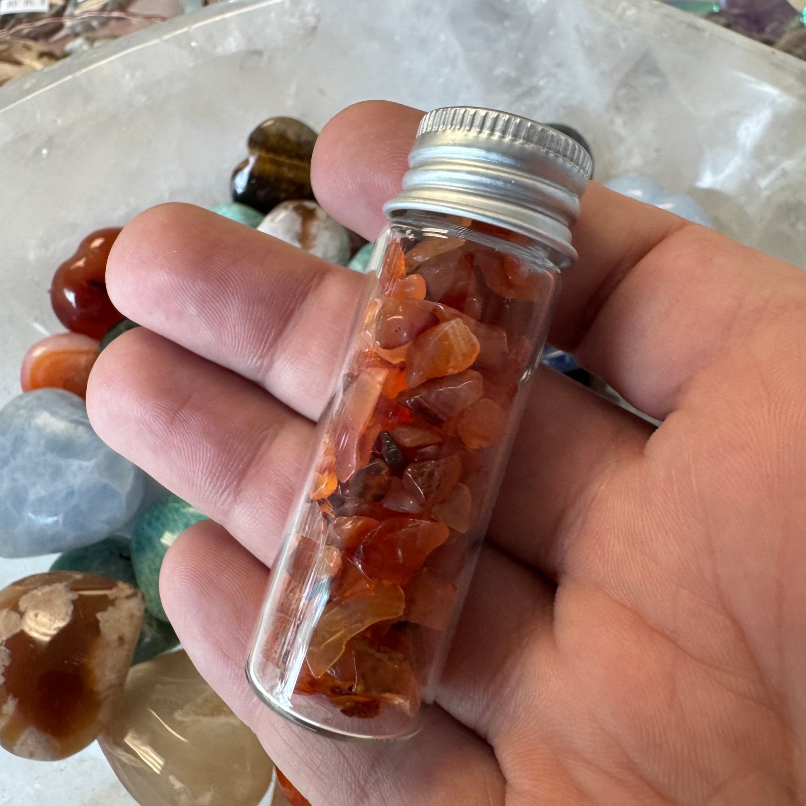 Cast a Stone Gemstone Chips in Glass Bottle | 1.5β Assorted Crystals for Altar, Crafts & Gifts
