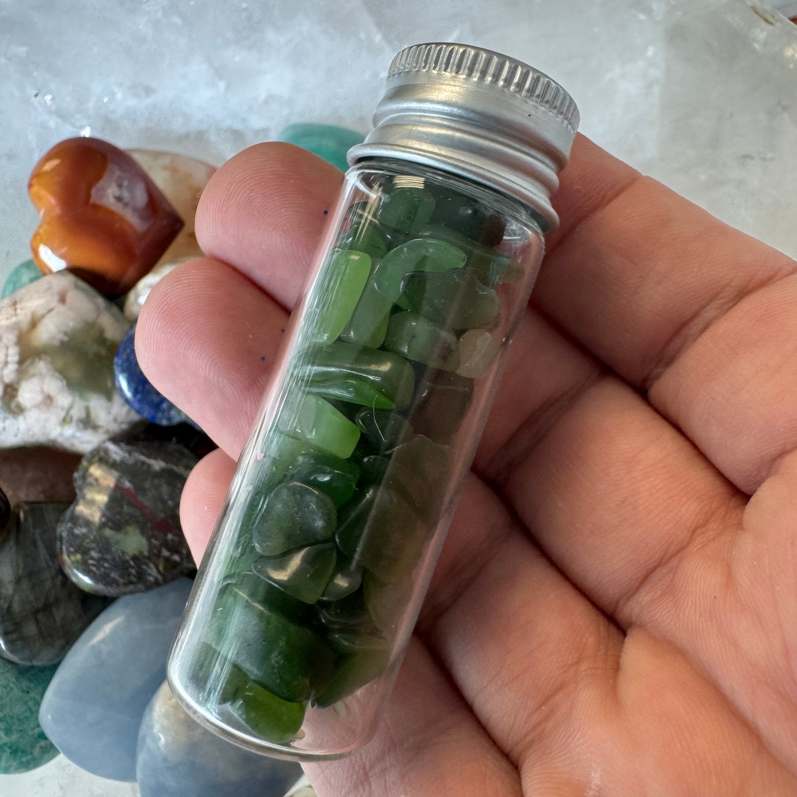 Cast a Stone Gemstone Chips in Glass Bottle | 1.5β Assorted Crystals for Altar, Crafts & Gifts