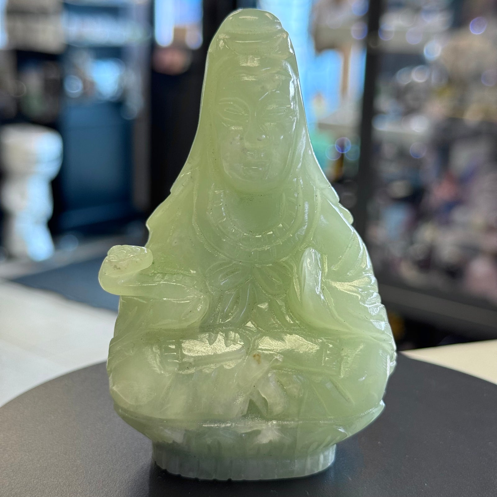 Jade Kuan Yin Gemstone Statue – Goddess of Compassion & Abundance for Healing