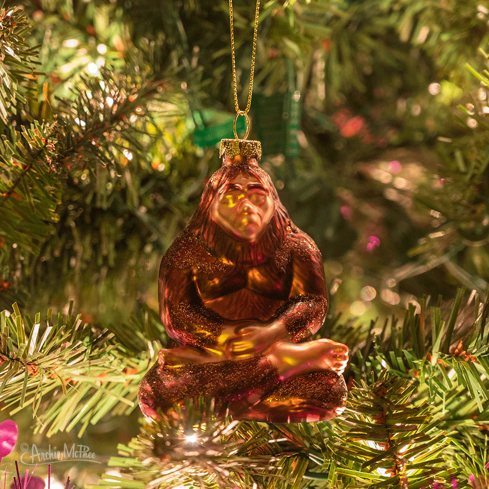 Enlightened Bigfoot Hand-Blown Glass Ornament | Meditating Cryptid Christmas