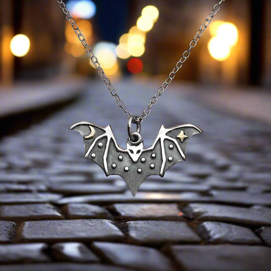 Sterling Silver Bat Necklace with Bronze 18 Inch