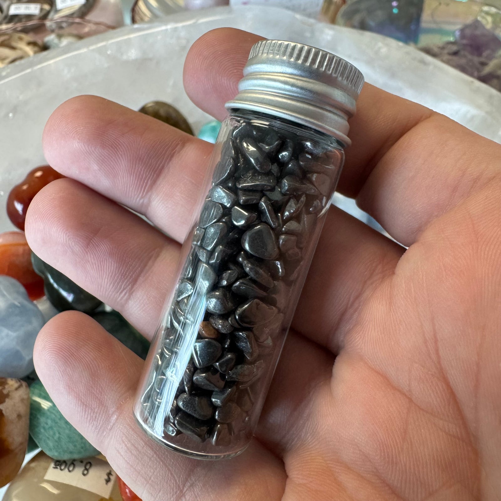 Cast a Stone Gemstone Chips in Glass Bottle | 1.5β Assorted Crystals for Altar, Crafts & Gifts