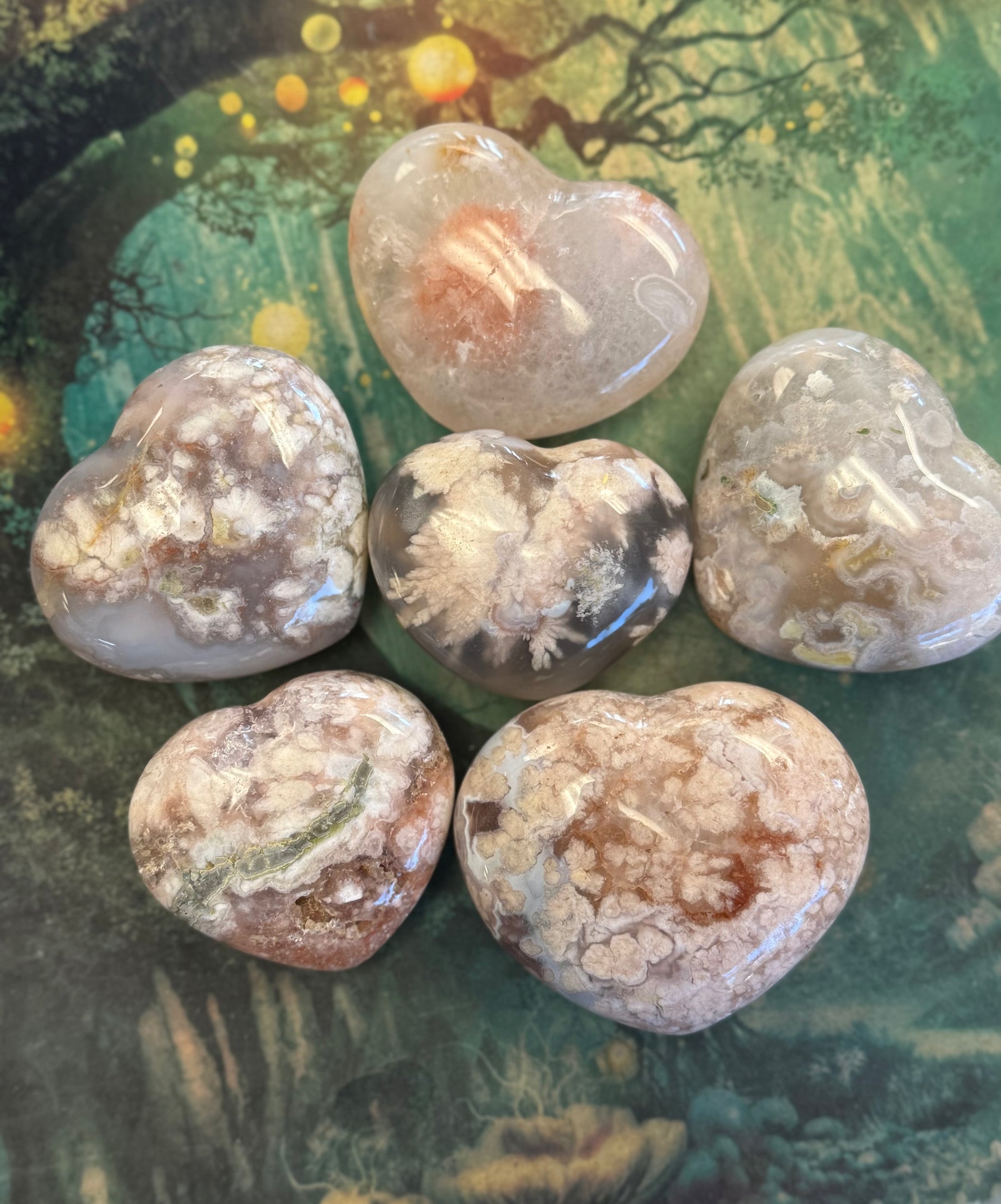 Flower Agate Polished Gemstone Heart