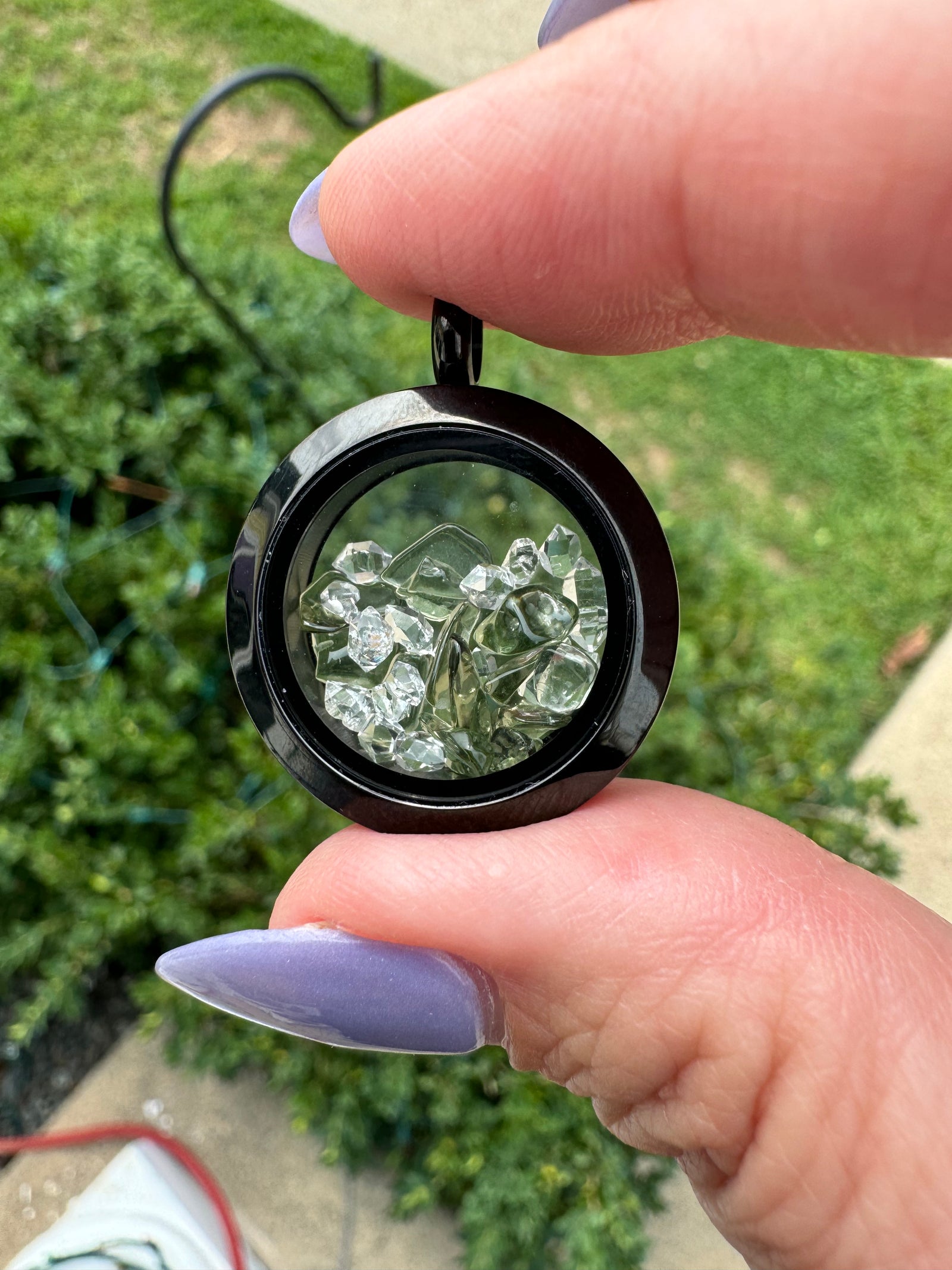 Moldavite and Herkimer Diamond Floating Locket Pendant