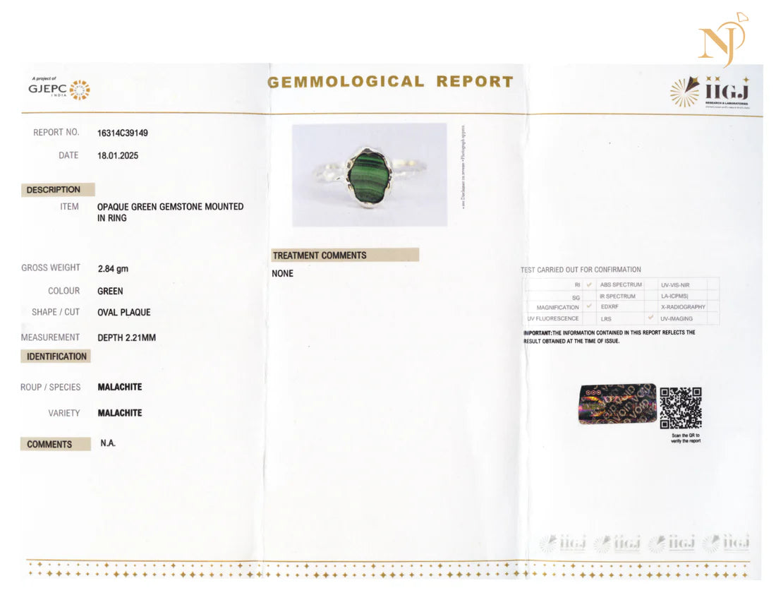 Malachite Sterling Silver Oval Hammered Finish Ring