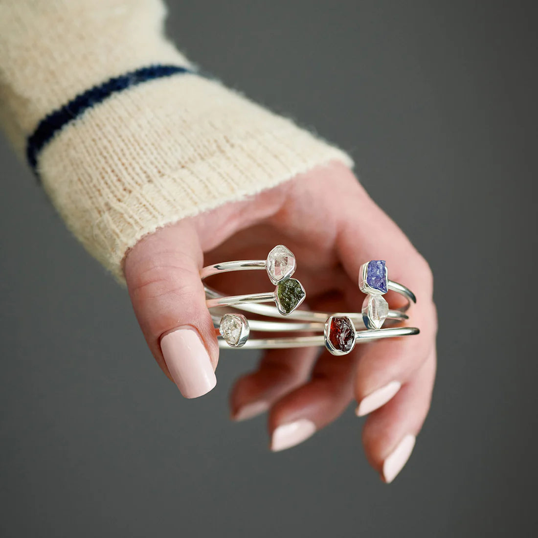 Tanzanite With Herkimer Diamond Sterling Silver Two Stone Bracelet