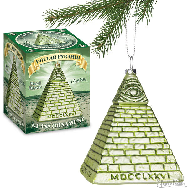 Dollar Pyramid 5" Hand-Blown Glass Ornament | Hand-Blown Money Magic
