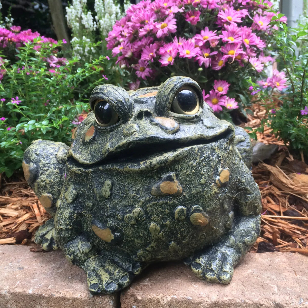 Toad Hollow Dark Natural Toad Statue with Glass Eyes | Hand-Painted Garden Toad Decor