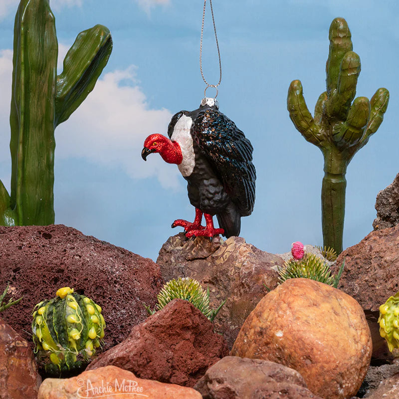 Vulture Glass Ornament | 3.5" Glittered Carrion Christmas Collectible