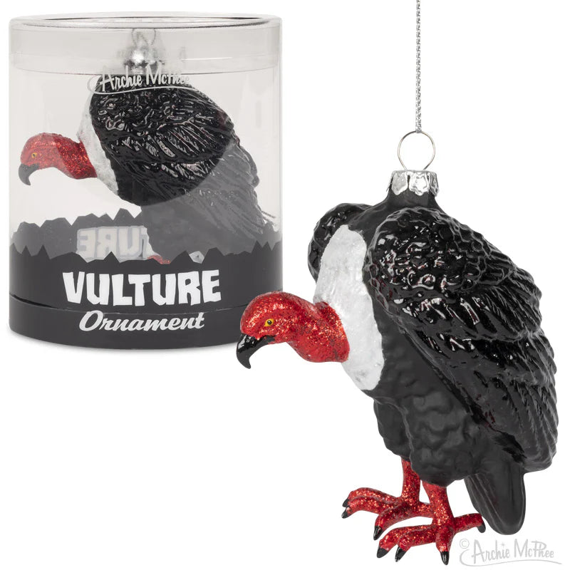 Vulture Glass Ornament | 3.5" Glittered Carrion Christmas Collectible