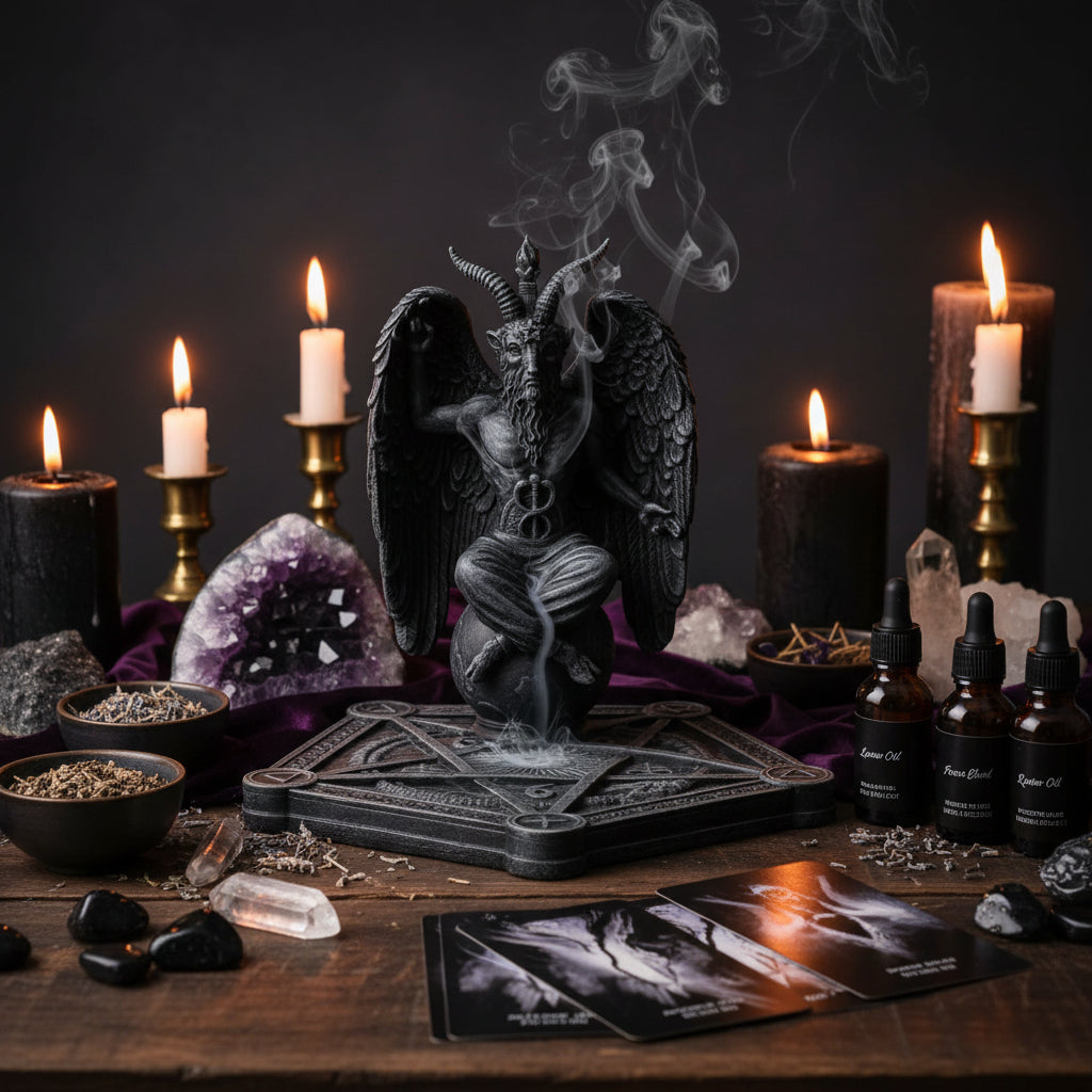 Baphomet Incense Stick Burner with Pentagram Base – Gothic Witchy Decor Altar Holder Spiritual Tool