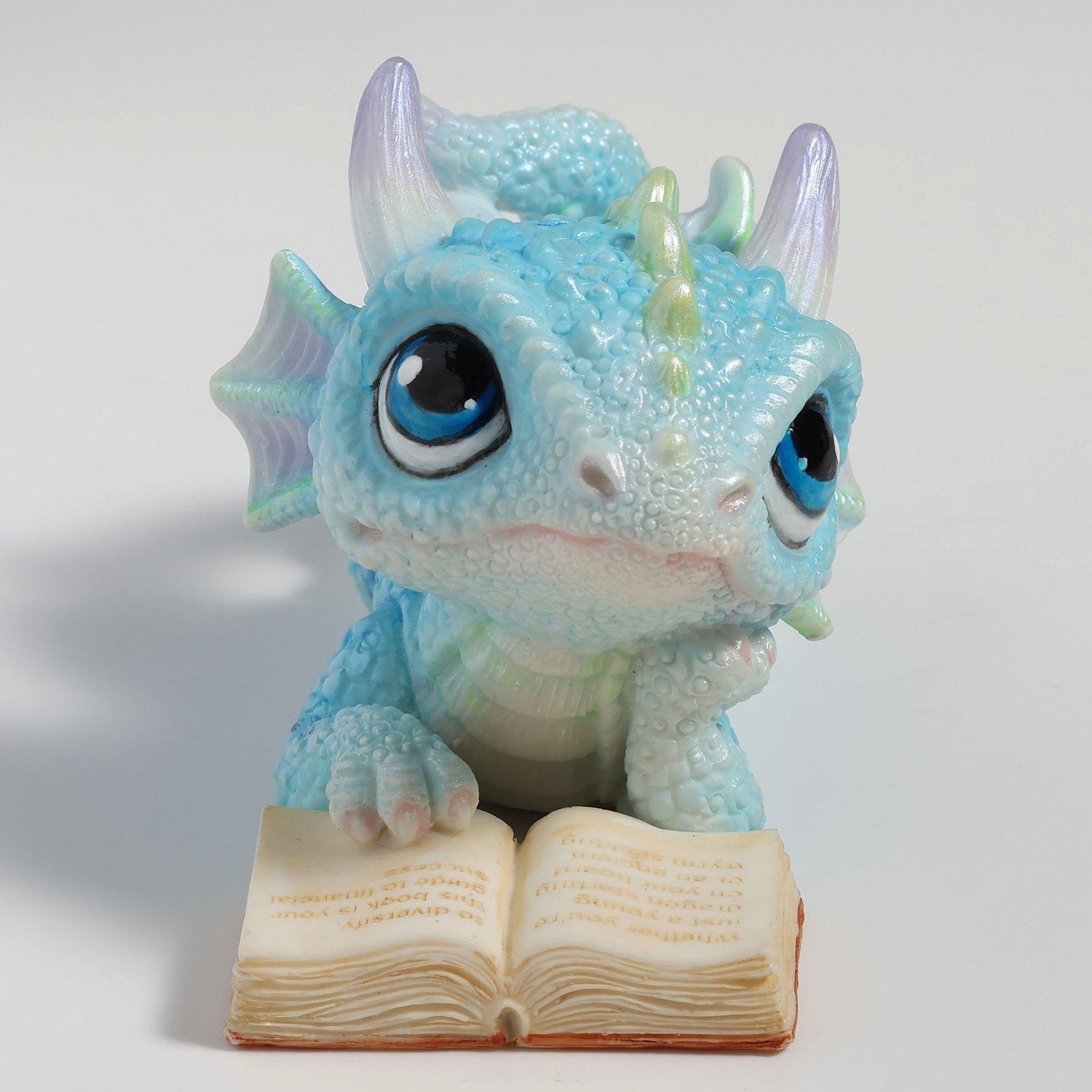 Baby Blue Reading Dragon Statue - Studying Dragon Figurine