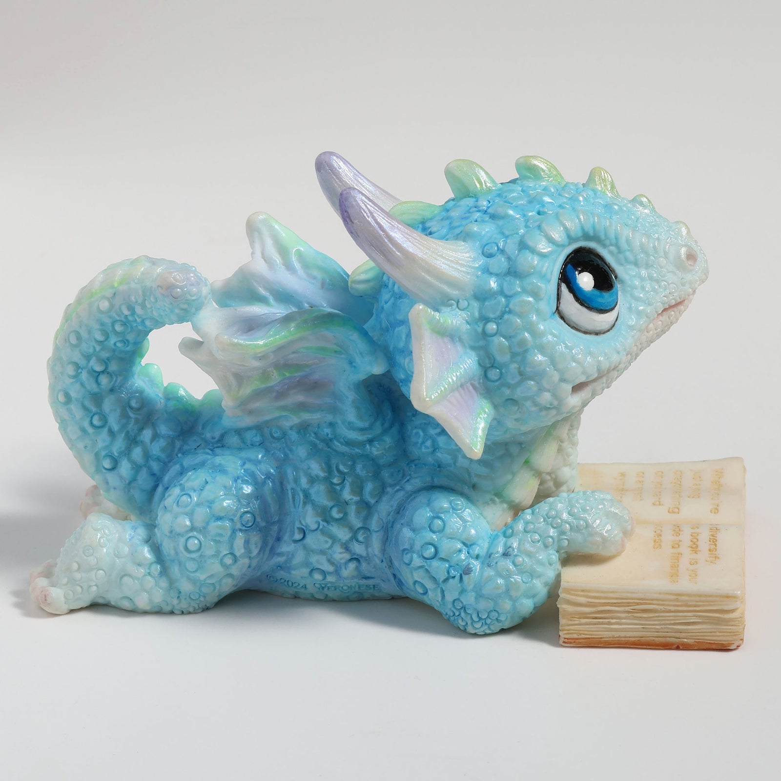Baby Blue Reading Dragon Statue - Studying Dragon Figurine