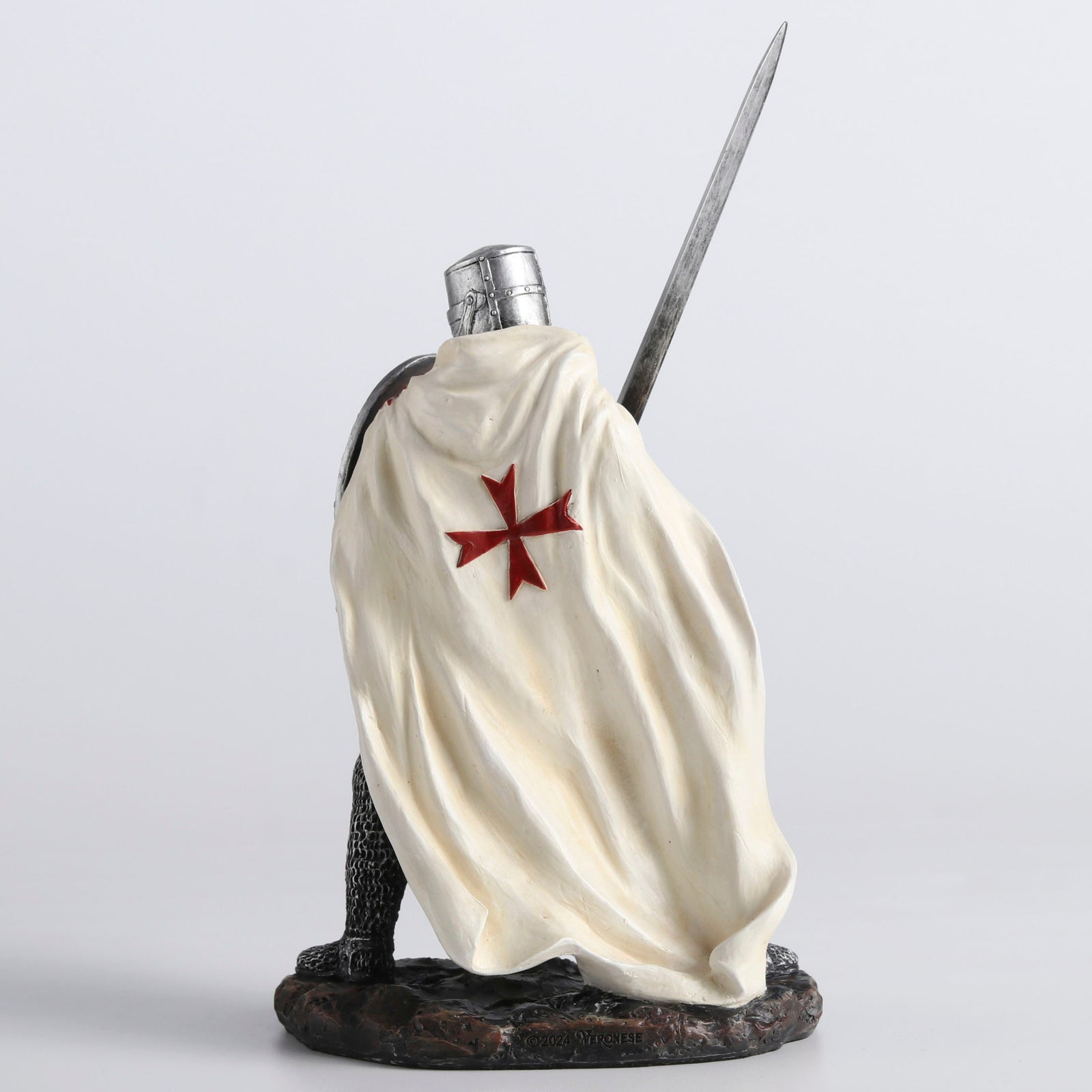 Knights Templar Crusader Statue Sword & Shield - Medieval Warrior Figurine Gothic in White with Red Cross