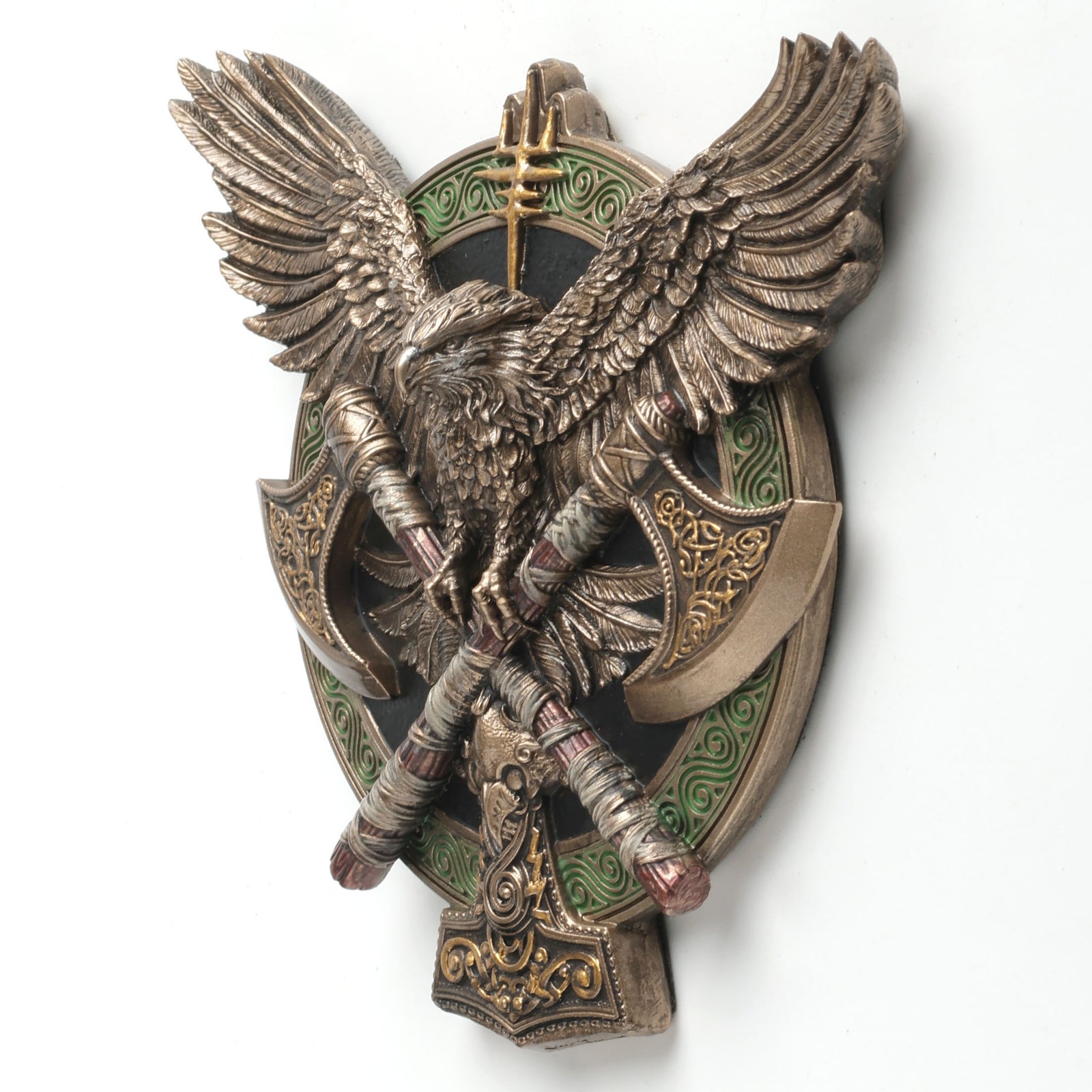 Wings Of Valhalla Twin Axe Falcon Shield Wall Plaque