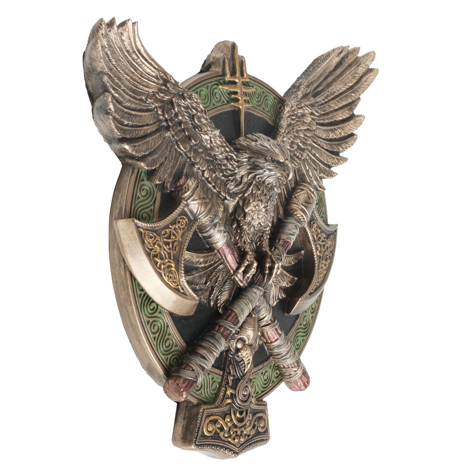 Wings Of Valhalla Twin Axe Falcon Shield Wall Plaque