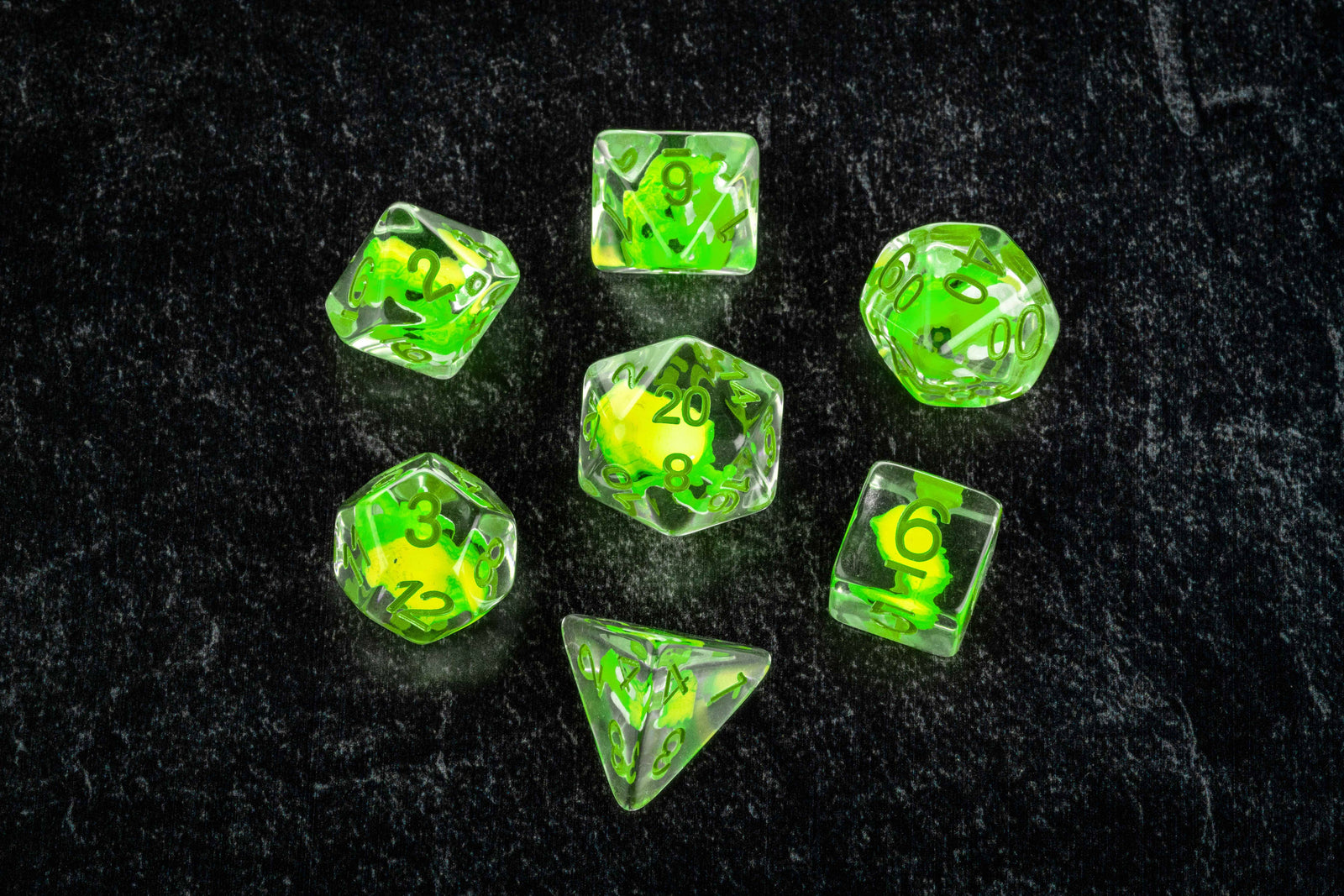 D&D Dragon Storm Inclusion Resin Dice Set: Green Dragon