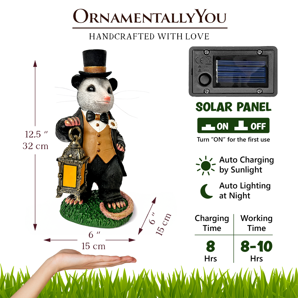 Gentleman Opossum the Victorian Nightcrawler Solar Statue