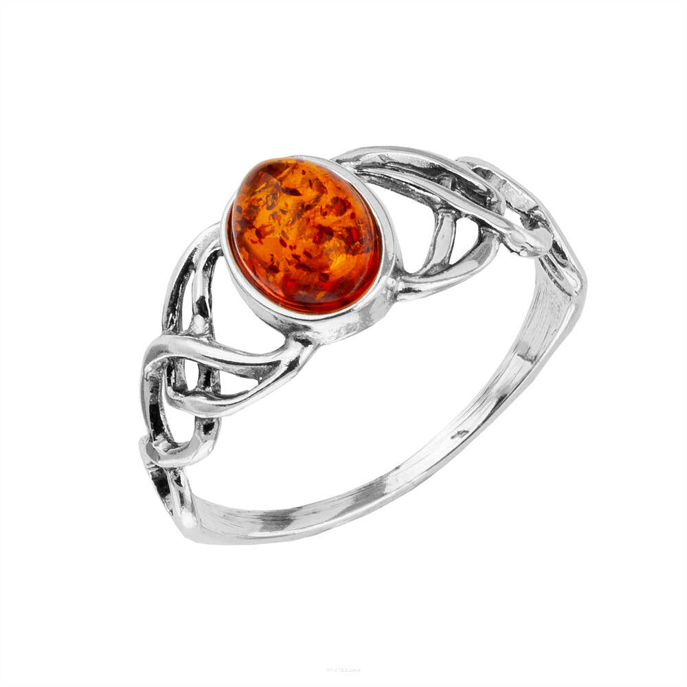 Baltic Amber Oval Celtic Knot Sterling Silver Ring