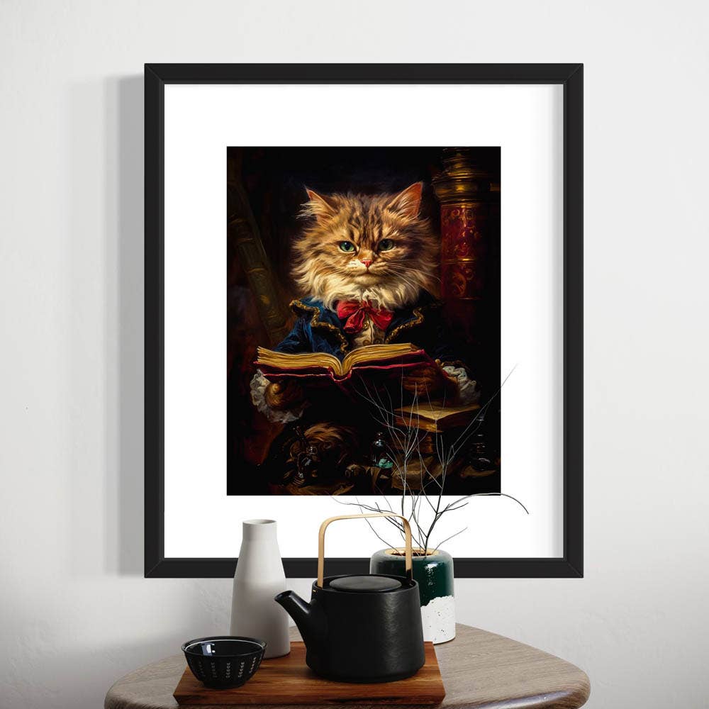 Baroque Cat Reading a Book Art Print
