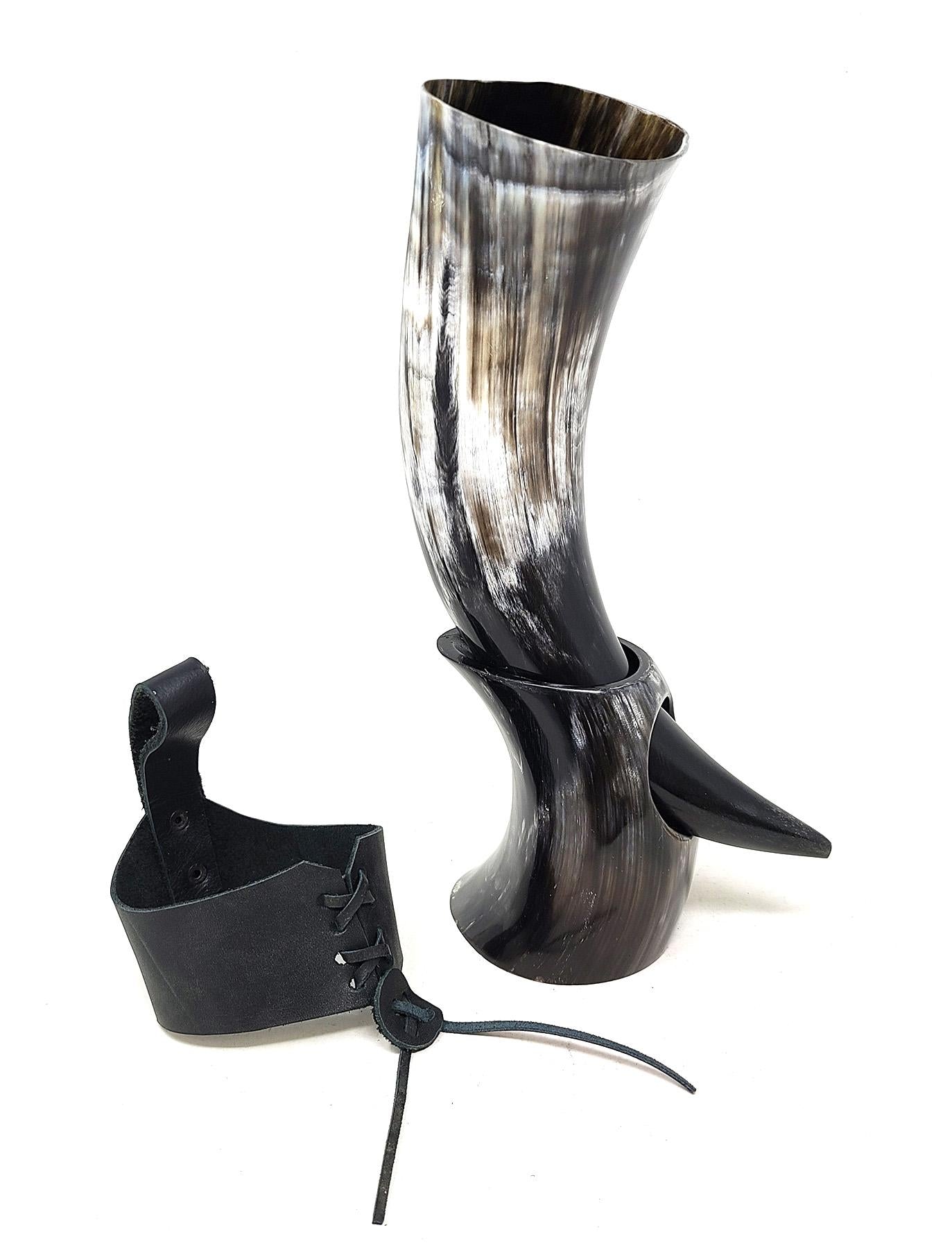 Authentic Viking Drinking Horn with Stand & Leather Frog – Handcrafted Medieval Horn