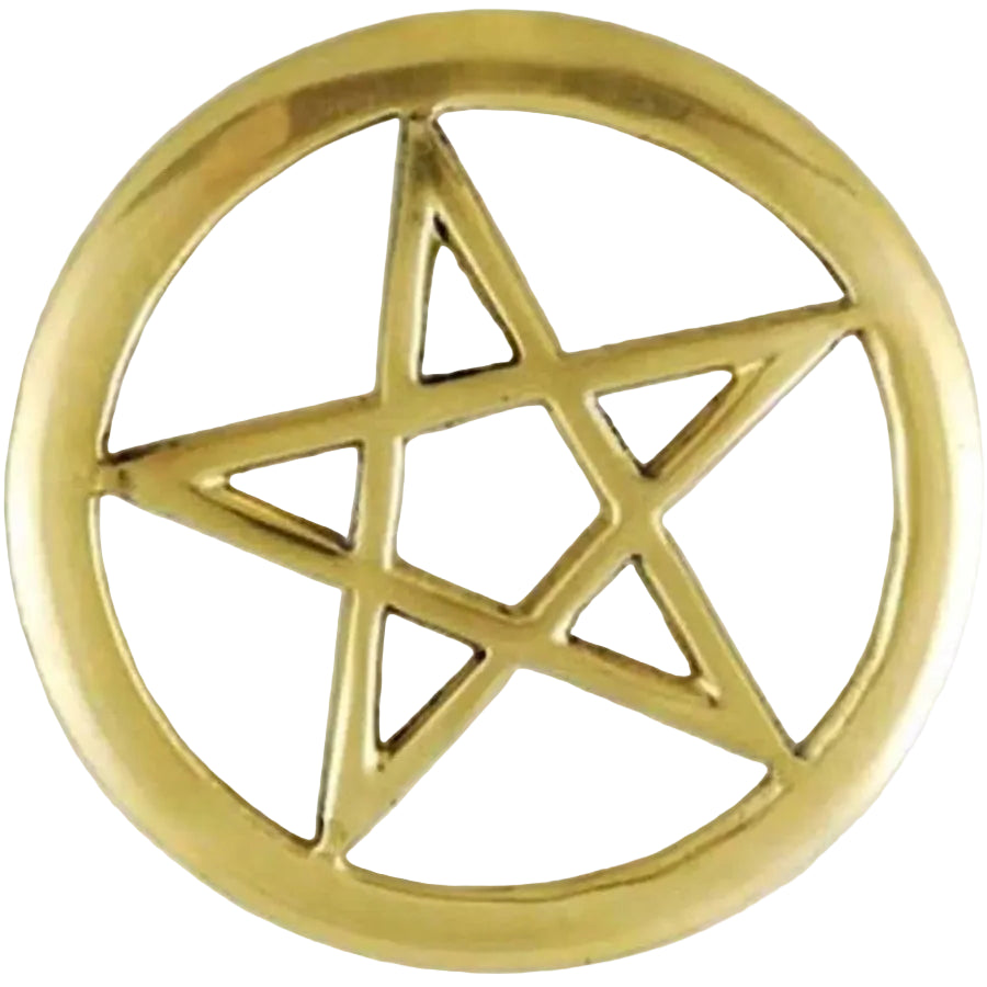 Gold pentacle symbol on a white background
