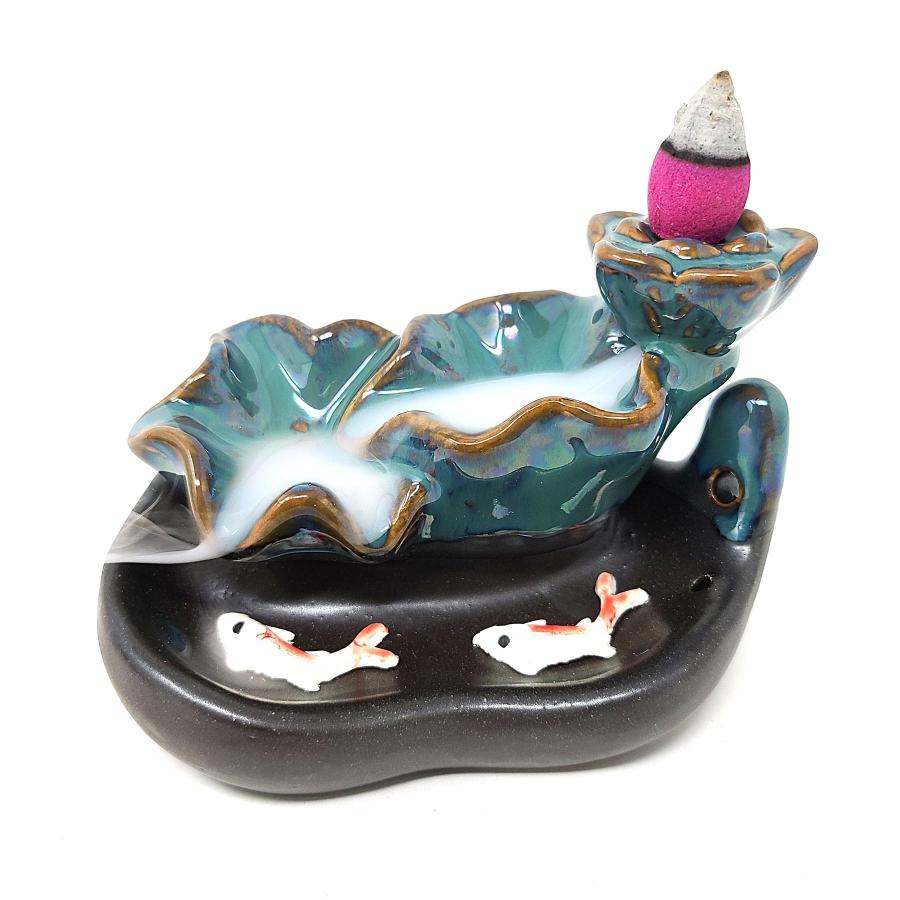 Lotus & Koi Waterfall Backflow Incense Burner (4.5" x 3")