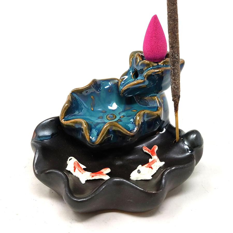 Waterfall Koi Design Backflow Cone Incense Burner 3.75"W x 3"H