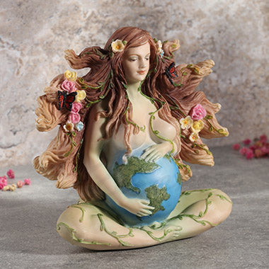 Sitting Pregnant Mother Gaia With Butterflies Statue