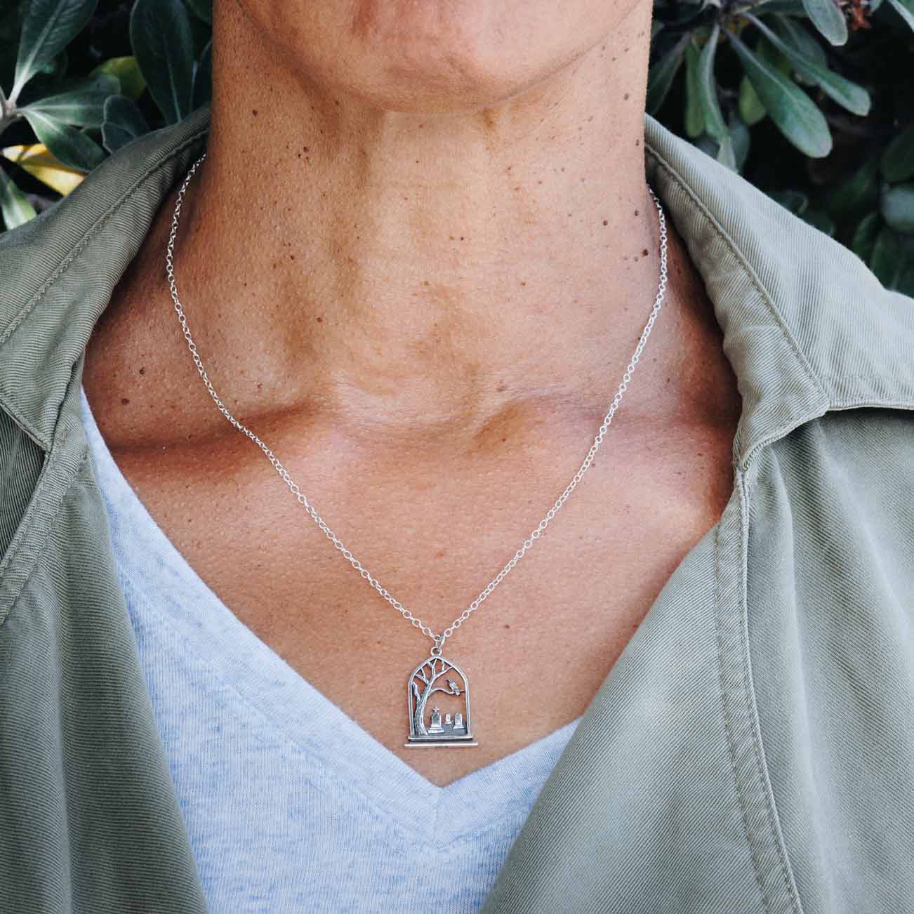 Sterling Silver Graveyard Charm Necklace