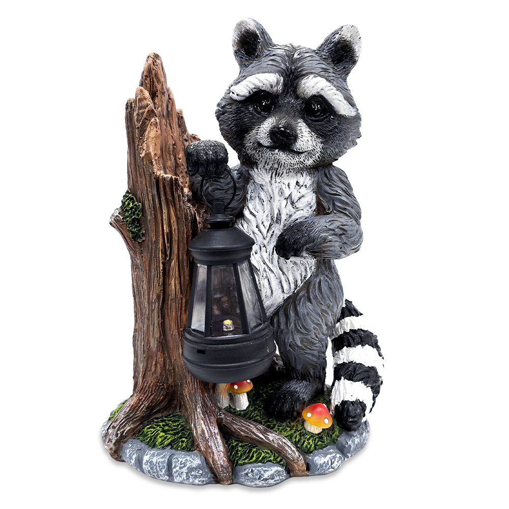 Raccoon Solar Lamp Garden Statue, 9" Lighted Animal Figurine Outdoor Decor