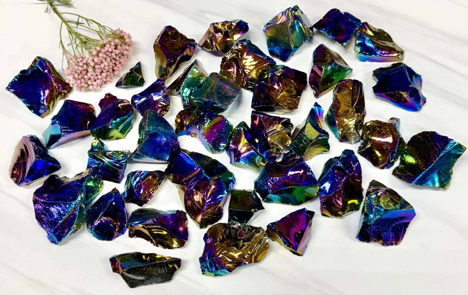 Titanium Aura Black Obsidian Rough Natural Gemstone Crystal