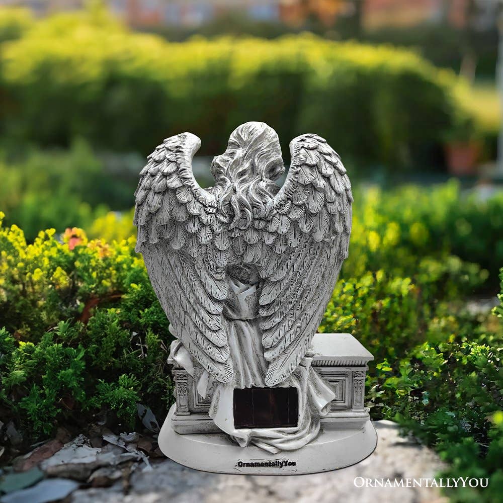 Guardian Angel Reading Book Garden Statue, 10" Solar Powered